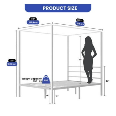 JTAOT 14" Queen Canopy Bed Frame Slatted Foundation Strong Metal Frame Under Bed Space