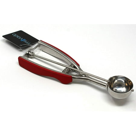 Millvado Stainless Steel Ice Cream / Cookie Scoop | Medium Sized, With Red Rubber Grips, Spring Loaded Lever Design, For Sorbet, Melon, Meatballs, Muffins, and More, 2 Ounce