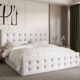 thumbnail image 1 of Bingirl King Size Linen Upholstered Platform Bed Frame with 4 Storage Drawers and Headboard, Wooden Slats Support, No Box Spring Needed, Button Tufted Design - White, 1 of 7