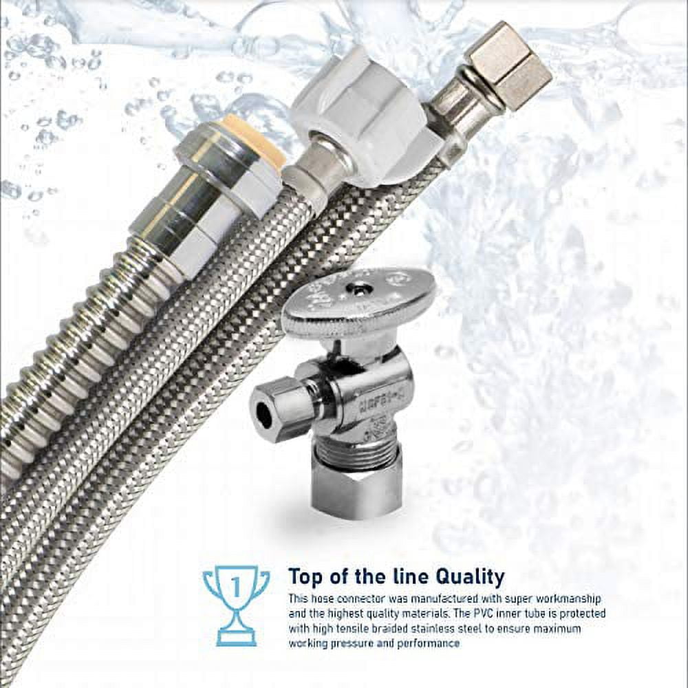 Highcraft 27796PR-NL Lead Free Braided Stainless Steel Premium Dishwasher Connector Hose with PVC Inner Tube, 3/8" Compression Connections and Brass Elbow, 96"