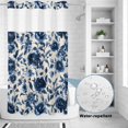thumbnail image 3 of No Hook Shower Curtain Decorative Navy Blue Botanical Peony Waterproof Fabric Shower Curtain Set Vintage Floral Blossom Bath Curtains Bathroom Decor with See Through Mesh Top Window 54x78 Inch, 3 of 9