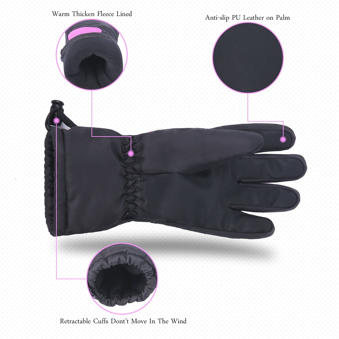 FREEYOKA Winter Warm Gloves for Women- Waterproof Snowboard Ski Gloves Breathable Windproof for Skiing Riding Snowboarding Hiking Fuchsia