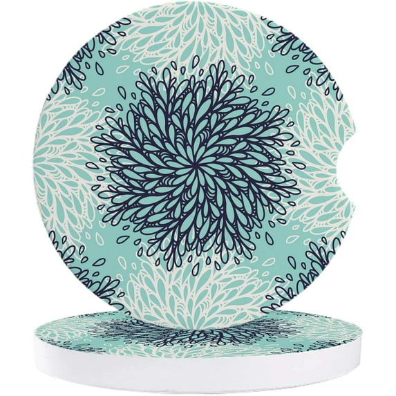 FMSHPON Simple Flower Pattern Set of 6 Car Coaster for Drinks, Absorbent Ceramic Stone Coasters Cup Mat with Cork Base for Home Kitchen Room Coffee Table Bar Decor