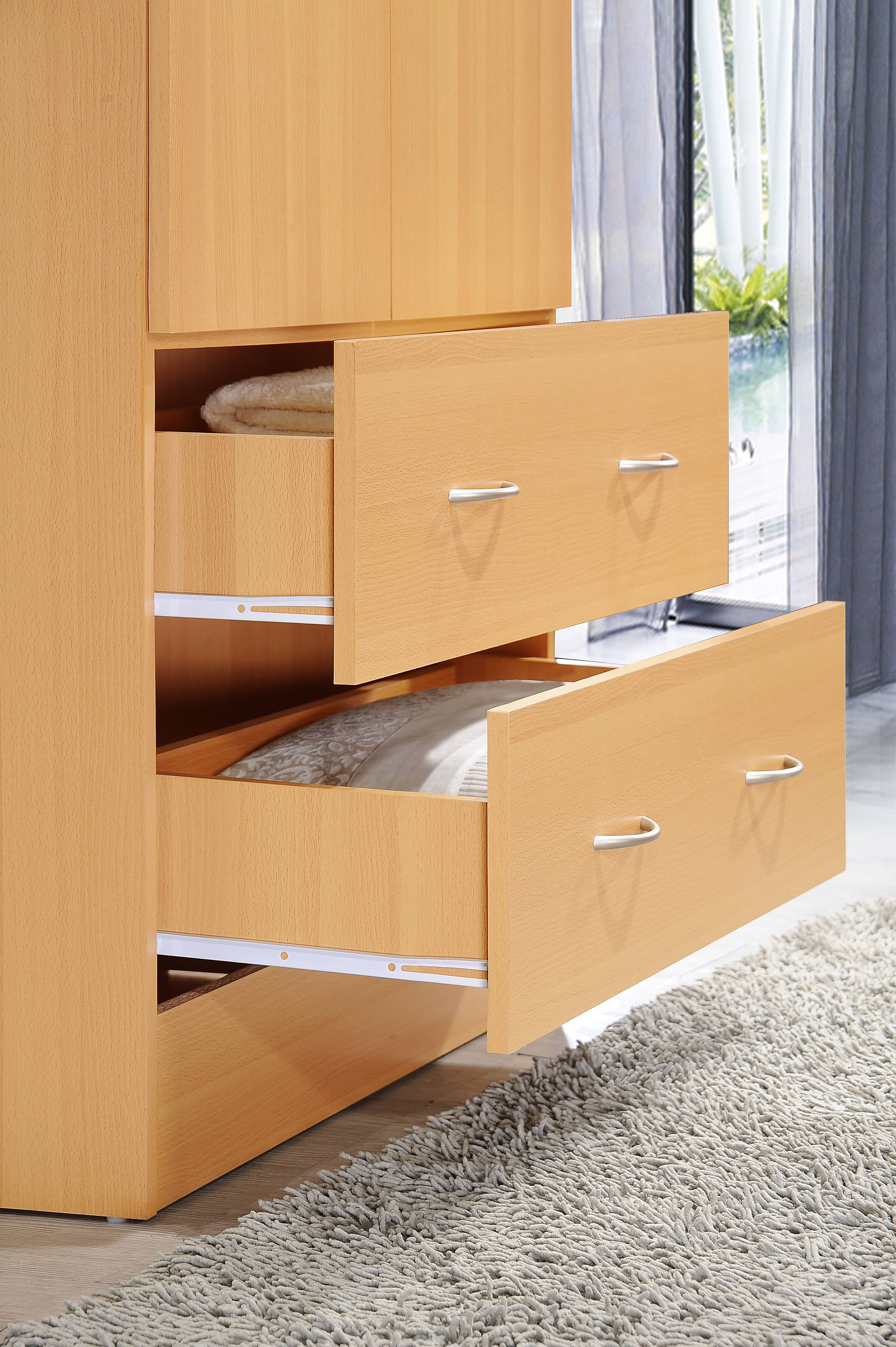 Hodedah Two Door Wardrobe with Two Drawers and Hanging Rod, Beech