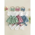 thumbnail image 3 of Loicainy Newborn Baby Girls Summer Romper Dress 3 6 9 12 Months Short Sleeve Skirt Jumpsuit + Long Socks + Headband Set Clothes, 3 of 9