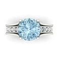 thumbnail image 2 of 3.39ct brilliant round cut blue Zircon 18k white gold solitaire with accents wedding Engagement Bridal Wedding Ring Band Set ring band set size 7.5, 2 of 7