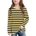 thumbnail image 2 of Favoffer Big Kids Stripe Print Long Sleeve Top Stylish Breathable Soft Regular Fit Crew Neck Tee Shirt for Outdoor Play Family Travel Daily Leisure Holiday Gathering 3-14Y, 2 of 9
