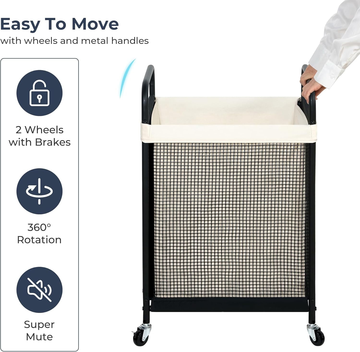 Laundry Hamper, 90L Rolling Laundry Sorter Cart with Removable and Washable Liner Bag, Rolling Clothes Hamper with Metal Handle for Laundry Room and Bedroom