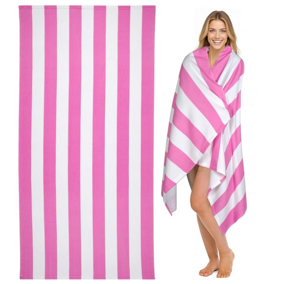 Toalla cabanana de microfibra, 92 x 184 cm, sin arena, rosa y blanco