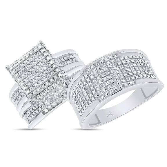 AFFY White Natural Diamond Engagement & Wedding Trio Bridal Ring Set In 10k White Gold (0.3 Cttw)