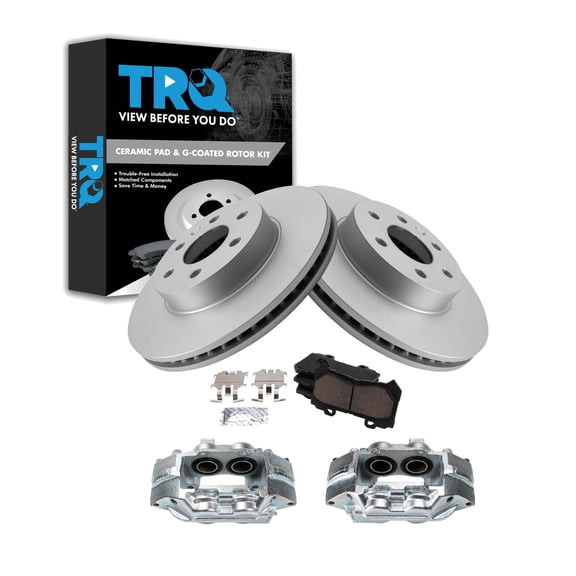 TRQ Front Brake Pad & Rotor Kit Brake Caliper Brake Pads Brake Rotor Ceramic Premium G-Coated Fits Select 2015-2019 Chevrolet Colorado GMC Canyon