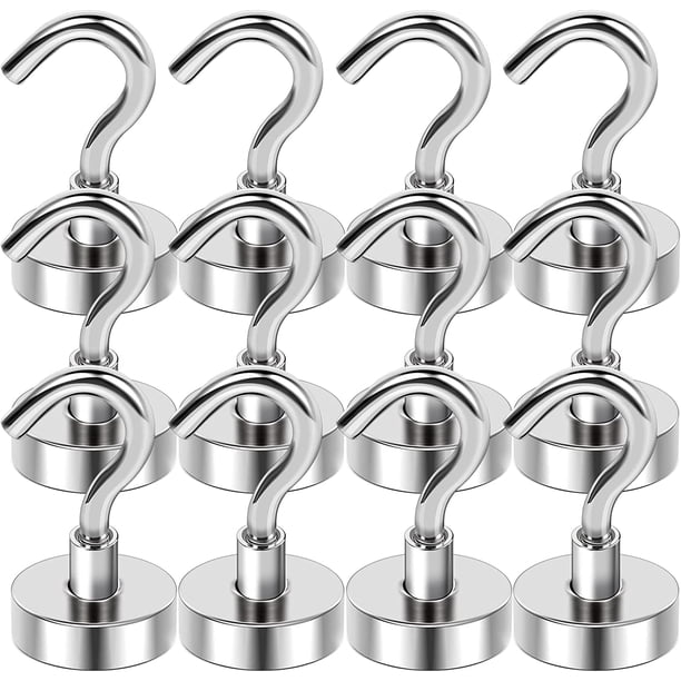 LOVIMAG Ganchos magnéticos fuertes, imanes de tierras raras de 25 libras, resistentes con gancho para refrigerador, fuerte gancho de crucero para colgar, imanes de techo para colgar, parrilla y cocina
