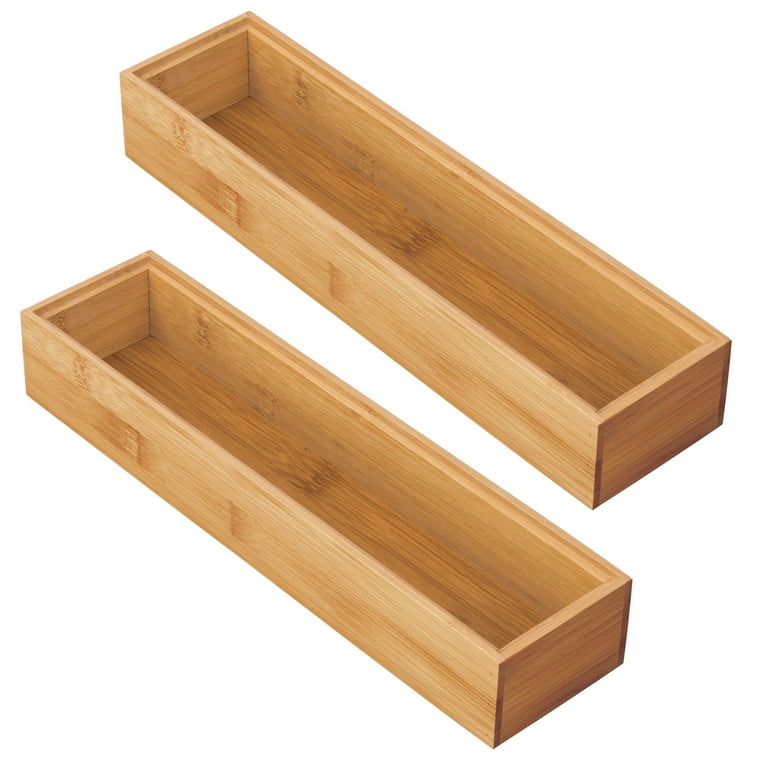 mDesign Bamboo Kitchen Drawer Organizer Tray, 10.5 x 6.5, 2 Pack - Natural  Wood 