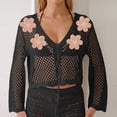 thumbnail image 6 of Tqyyweavej Bathing Suit Crochet Coverups for Women Hollow Out Print Tie Front Beach Cover Up Solid Color Long Sleeve Loose Swimsuit Cover Up, 6 of 7
