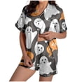 thumbnail image 3 of CAIXIA Halloween Womens Satin Pajama Set 2 Piece Button Down Short Sleeve Shorts Pjs Set Ghost Pumpkin Print Lounge Set Soft Collar Sleepwear, 3 of 9