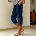 thumbnail image 2 of Shadoumai Capri Pants for Women Summer Casual Cropped Linen Pants Pull on Elastic Waist Side Pockets Bottoms Button Hem Trousers, 2 of 6