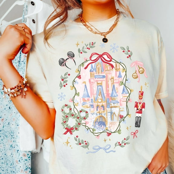 Disney Coquette Bow Christmas Comfort Colors T-shirt, Mickey Xmas Shirt, Disney Magic Castle Christmas Tee, Disney Trip Shirt Nutcracker