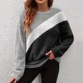 thumbnail image 2 of Womens Sweaters Loose Colorblock Crewneck Pullover Long Sleeve Casual Faux Shearling Plush Warm Winter Tops (XL, Black), 2 of 8