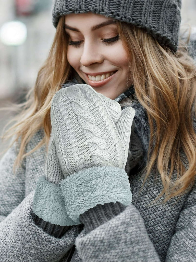 BadPiggies Women's Winter Gloves Warm Lining Mittens, Cozy Knit