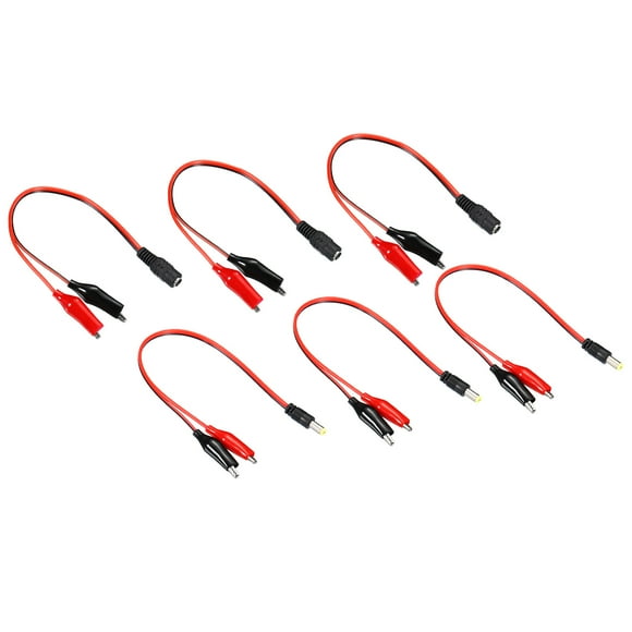 Unique Bargains 5.5 x 2.1mm DC Male Female Plug to Alligator Clip Connector Power Cable Black Red 6 Pack