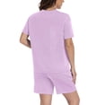 thumbnail image 4 of Asklazy Two Piece Sets for Women Summer Travel Vacation Outfits Pleated Short Sleeve Lounge Sets,Mother‘s Day,Light Pink,S, 4 of 9