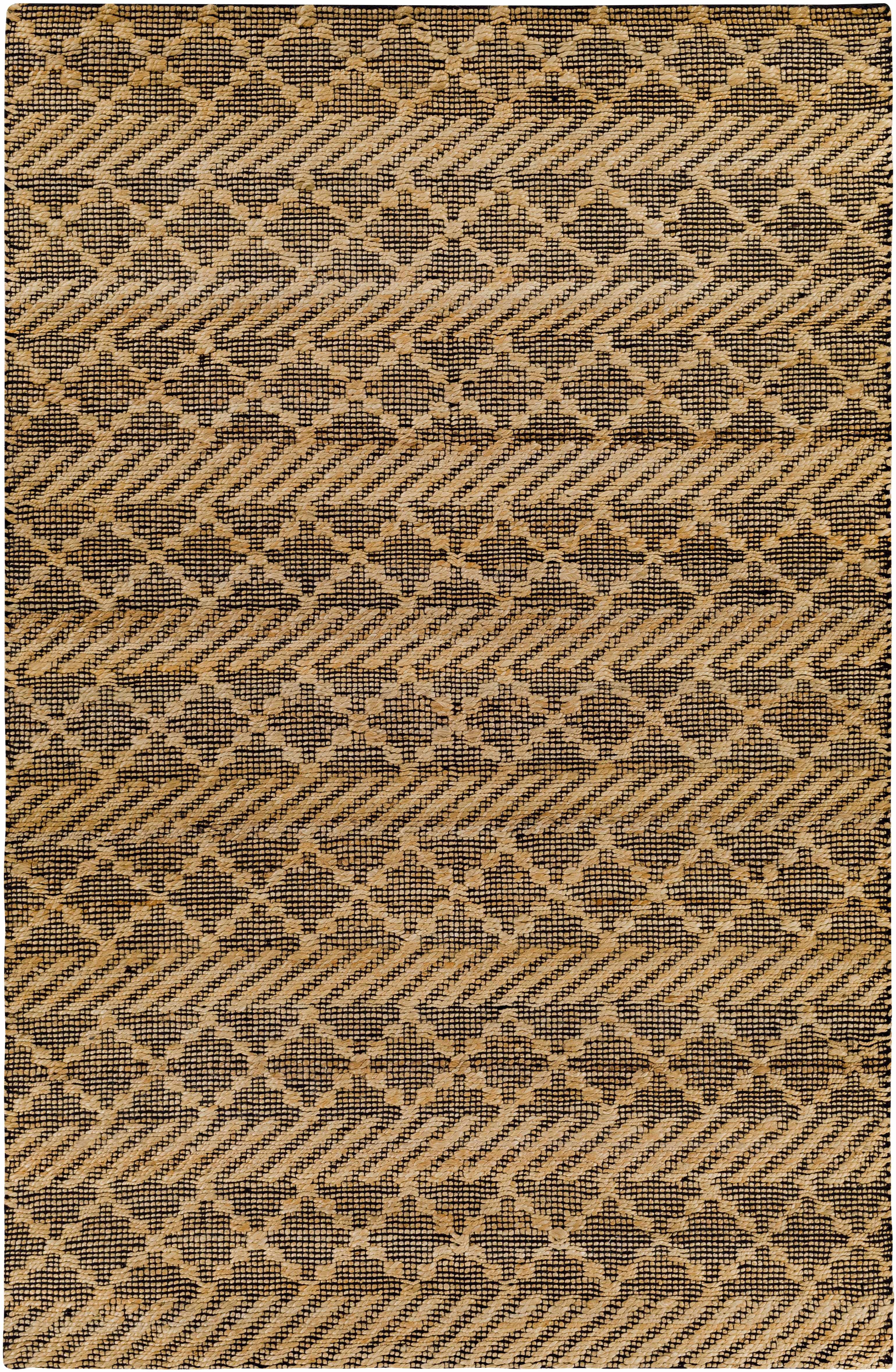 Hauteloom Malidong Jute Living Room, Bedroom Area Rug - Bohemian, Transitional - Tan, Black - 8'10" x 12'