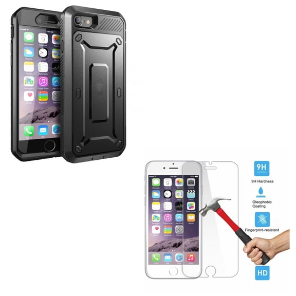 Compatible With iPhone 8 7 - Shockproof Drop-proof Case Swivel Belt Clip w Tempered Glass Screen Protector 9H Hardness HD Clear