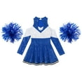 thumbnail image 4 of Alvivi Kids Girls Cheer Leader Costume Long Sleeve Off Shoulder Sequin Leotard Dress with Flower Balls Set Royal Blue 14, 4 of 6