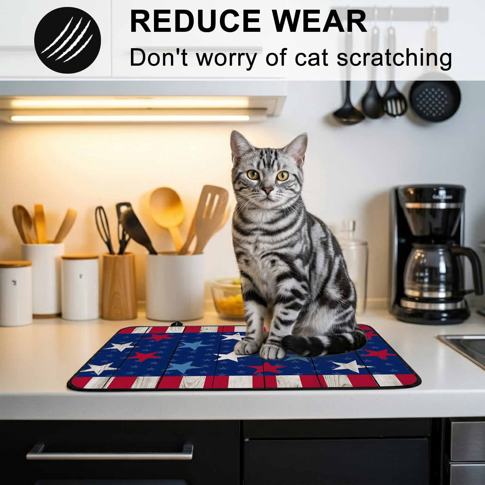 4th of July Stove Top Cover for Electric Stove, Heat-proof & Non Slip Glass Top Stove Cover Protector, Star Red Stripes Wood Independence Day Kitchen Flat Cooktop Rubber Mat 24x21 Inches