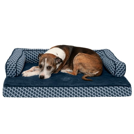 UPC: 0842229107142 | FurHaven Pet Products Plush & Decor Comfy Couch Cooling Gel Top Short Sided Sofa Pet Bed for Dogs & Cats – Diamond Blue Large