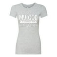 thumbnail image 2 of Wild Bobby My God Is Stronger Than Breast Cancer White Distressed Breast Cancer Awareness Women Slim Fit Junior Tee, Heather Grey, Large, 2 of 6