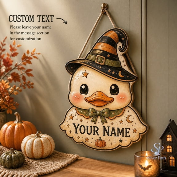 Wooden Door Hanger Witch Hat Duck Front Door Hanging for Halloween