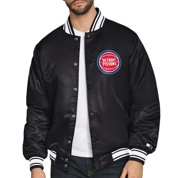 Men's Starter Black Detroit Pistons Triangle Full-Snap Varsity Jacket