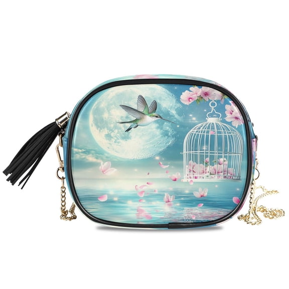 Womens Casual Chain Shoulder Bag Simple style Hummingbird Moon Flowers Birdcage Water Crossbody Bag