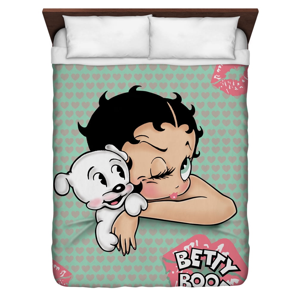 Betty Boop Goodnight Kiss Queen Duvet Cover White 88x88 Com