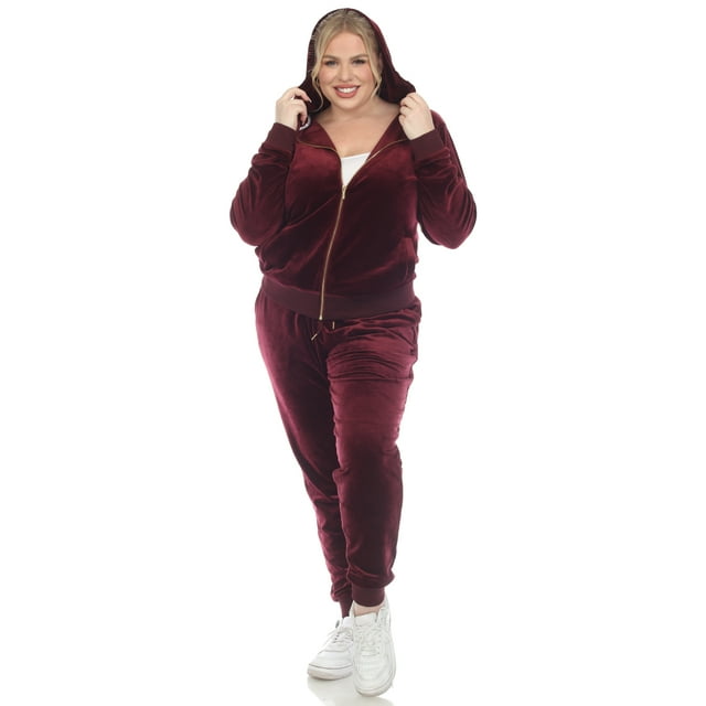 White Mark Women's 2 Piece Velour Tracksuit Set