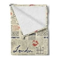 thumbnail image 2 of Tea Party Soft Flannel Fleece Throw Blanket, London Newspaper Inspired Background with Grunge Elements Kiss Marks, Cozy Plush for Indoor and Outdoor Use, 50" x 70", Beige Navy Blue Red, by Ambesonne, 2 of 5