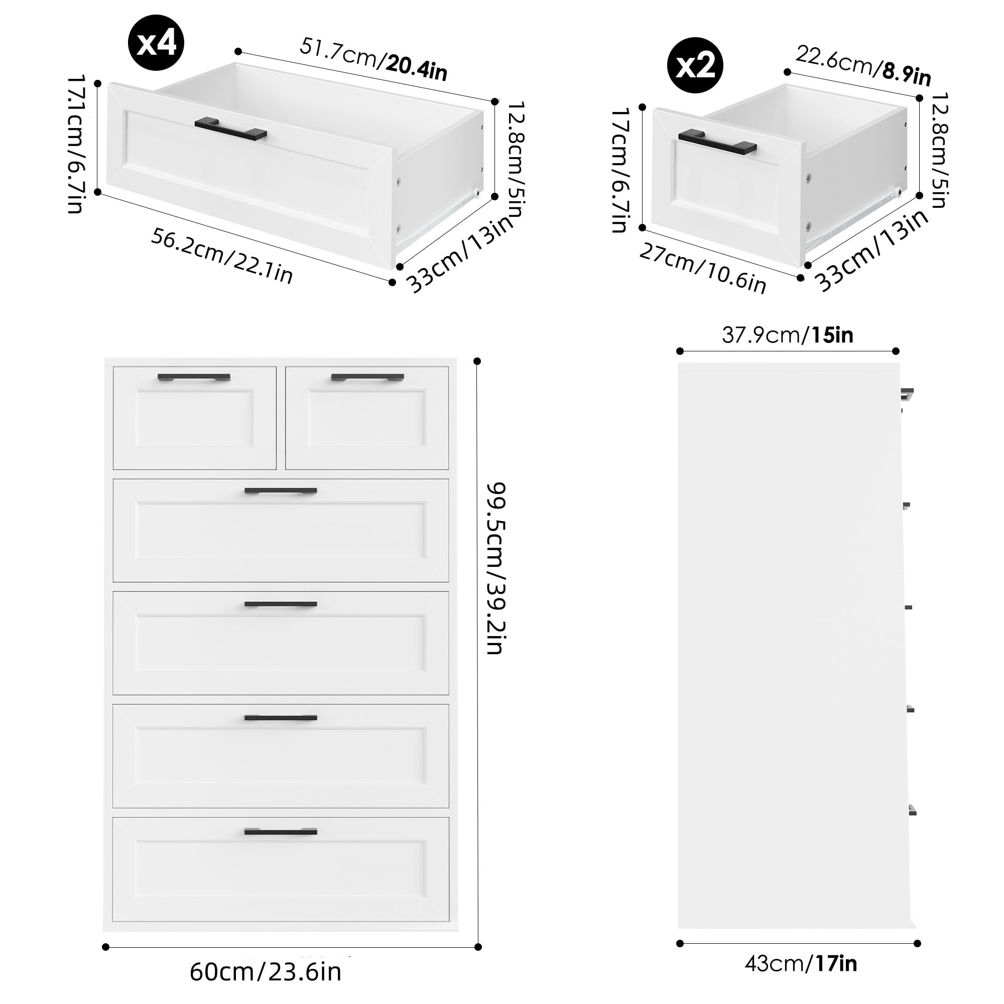 Homfa 6 Drawer White Dresser, Tall Dresser for Bedroom Wood Storage Cabinet with Metal Handles