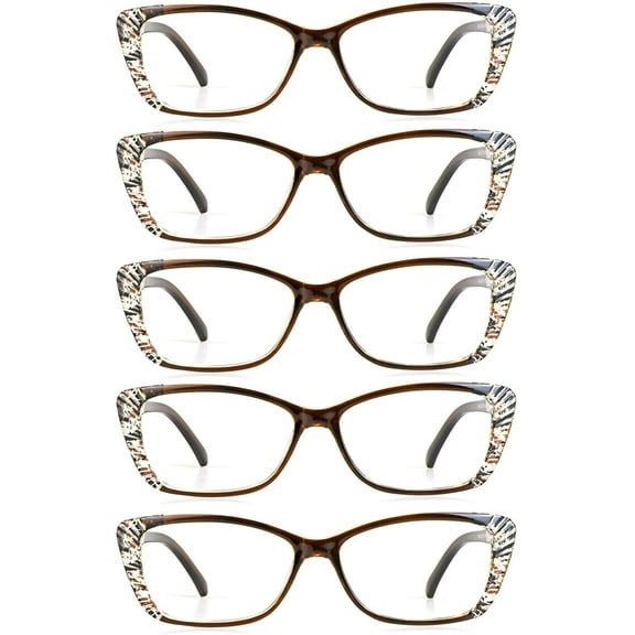 5 Pairs Reading Glasses, Blue Light Blocking Glasses, Computer Reading Glasses for Women and Men, Fashion Rectangle Eyewear Frame(5 Brown,  4.00 Magnification)