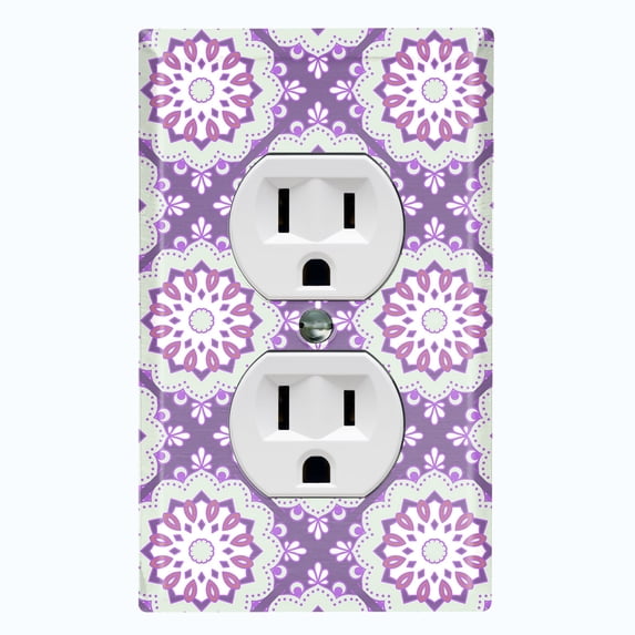 Metal Light Switch Plate Cover Mandala Purple Gray Floral Pattern Damask MDL107