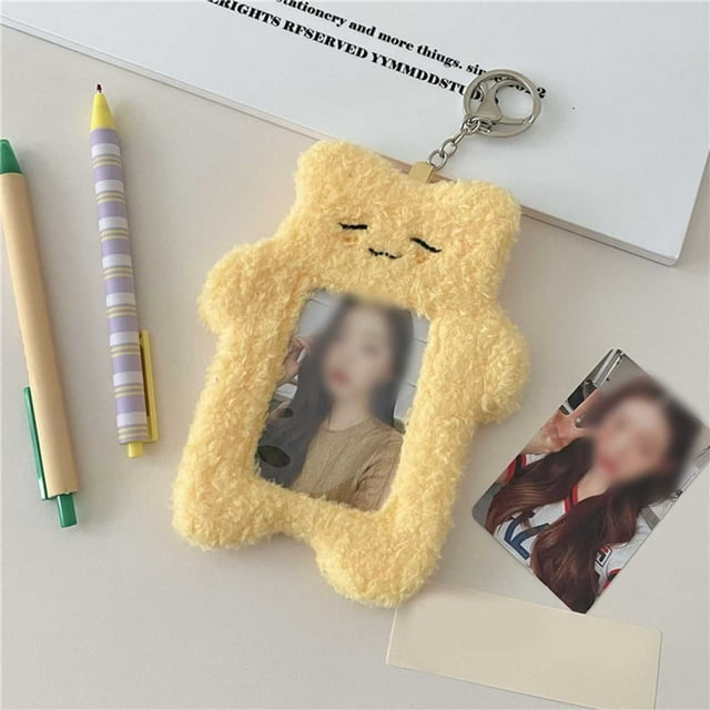 Cute Photocard Holder with Keychain - Cartoon Cat Rabbit Photo Sleeve for ID Bank Card and Bus - Protective Photo Sleeves Protector