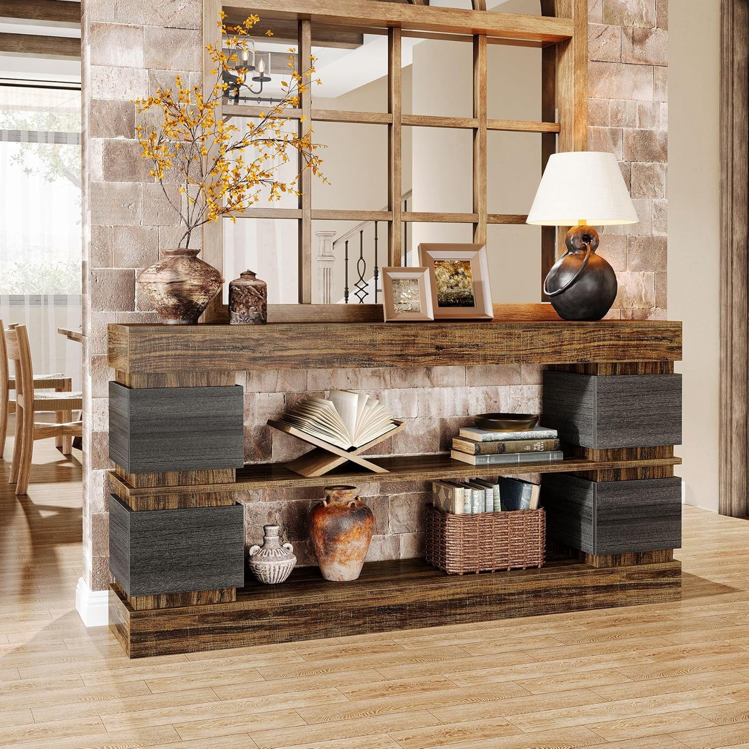 Tribesigns Console Table with Storage, 63" Wood Entryway Table, 3-Tier Farmhouse Behind Couch Table