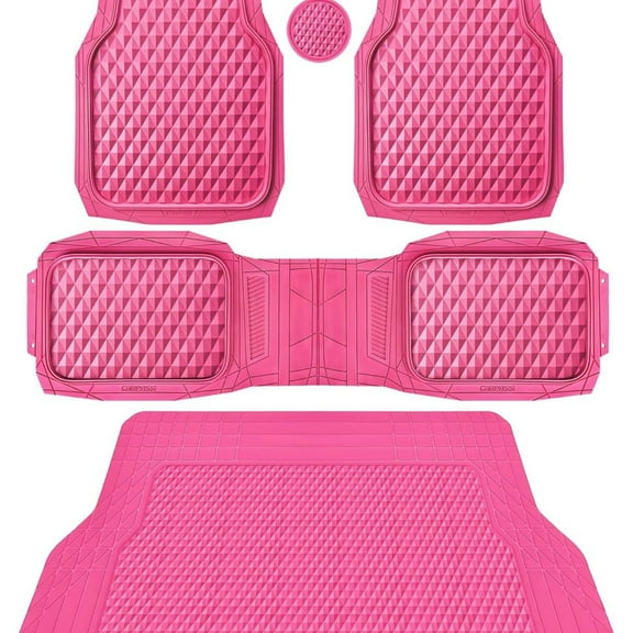 Heavy Duty Rubber Hot Pink Car Floor Mats & Cargo Liners, Deep Dish All-Weather Trunk Mats Durable Anti-Slip 3D Rhombus Waterproof Trim to Fit Liner Universal Fit Auto,Sedan,SUV,Truck,