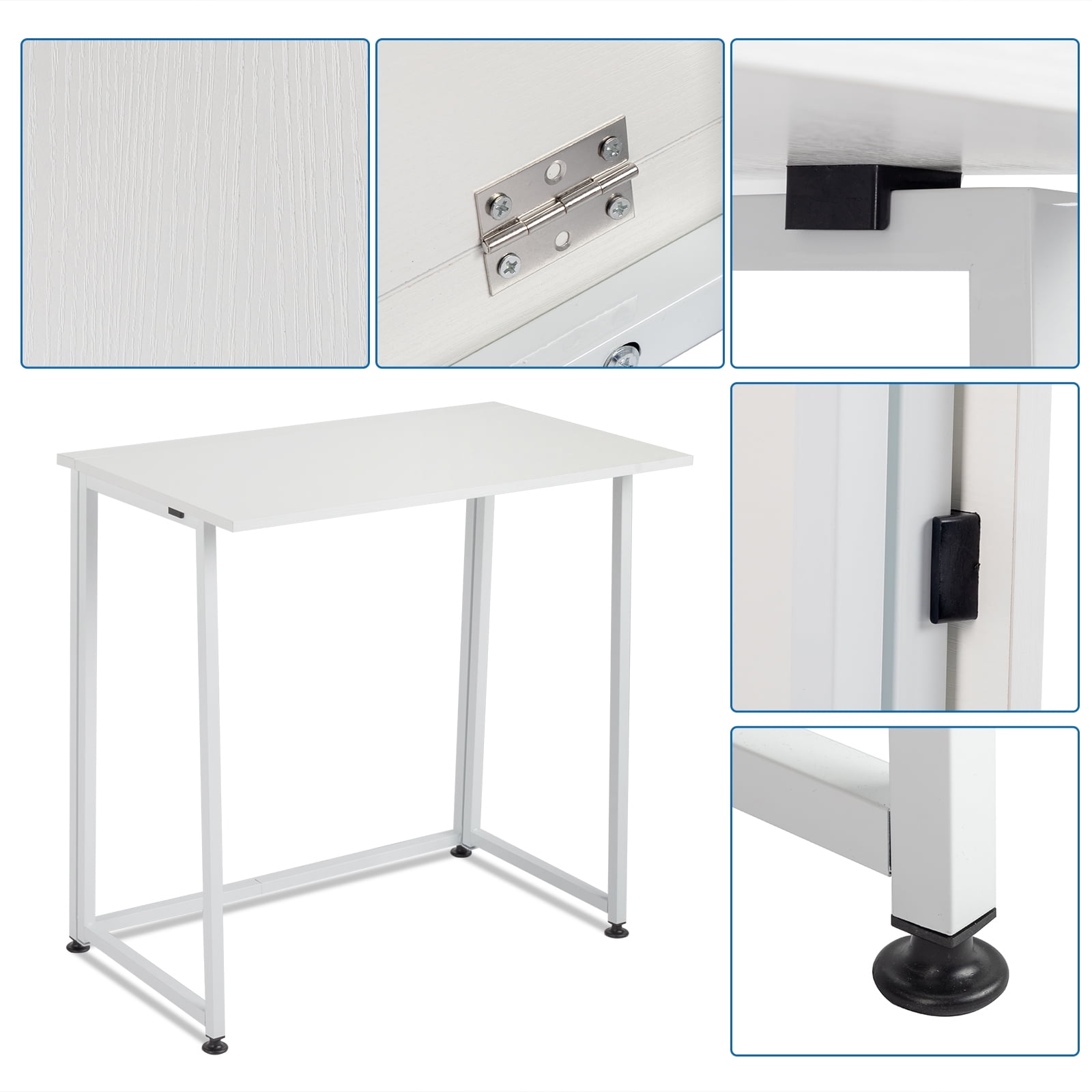 UBesGoo Modern Folding Computer Desk White for Small Space Foldable Laptop Table Workstation Writing Table Wood with Metal Frame