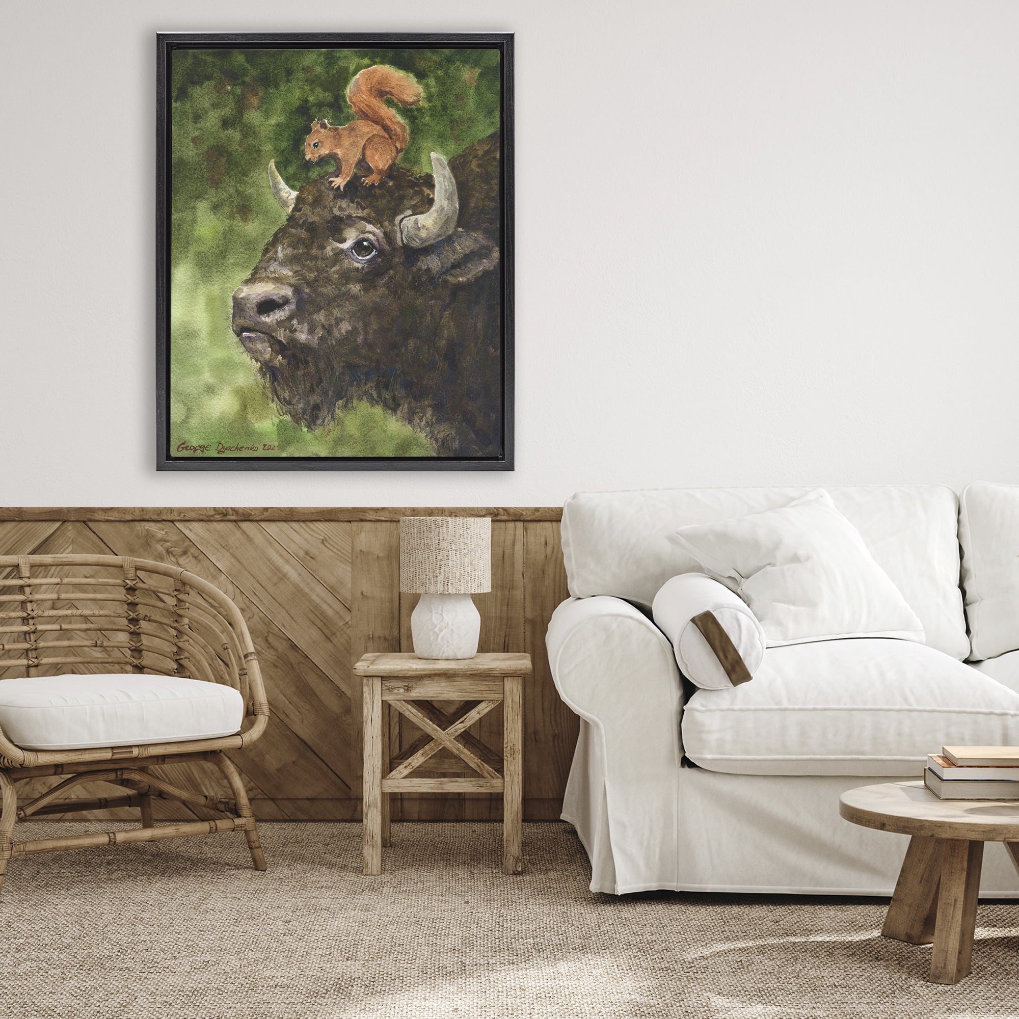 Stupell Industries Bison & Squirrel Duo Black Framed Floater Canvas Wall Art, design by George Dyachenko
