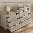 thumbnail image 3 of SICOTAS 56.4"W Farmhouse 6 Drawer Double Dresser, Long Chest of Drawers with Brass-tone Handles & Rolling Wheels, Wooden Dresser Storage Cabinet for Bedroom Living Room, White Oak, 3 of 10