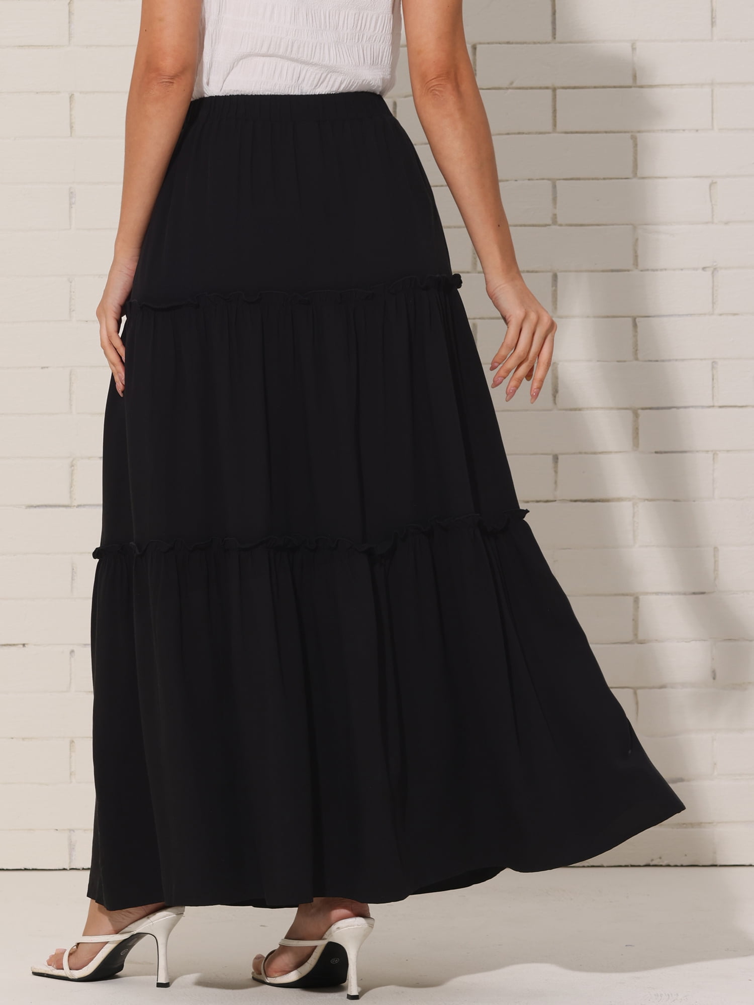 DARING DIVA Women's Spring Flowy Elastic Waist Aline with Pockets XS Black