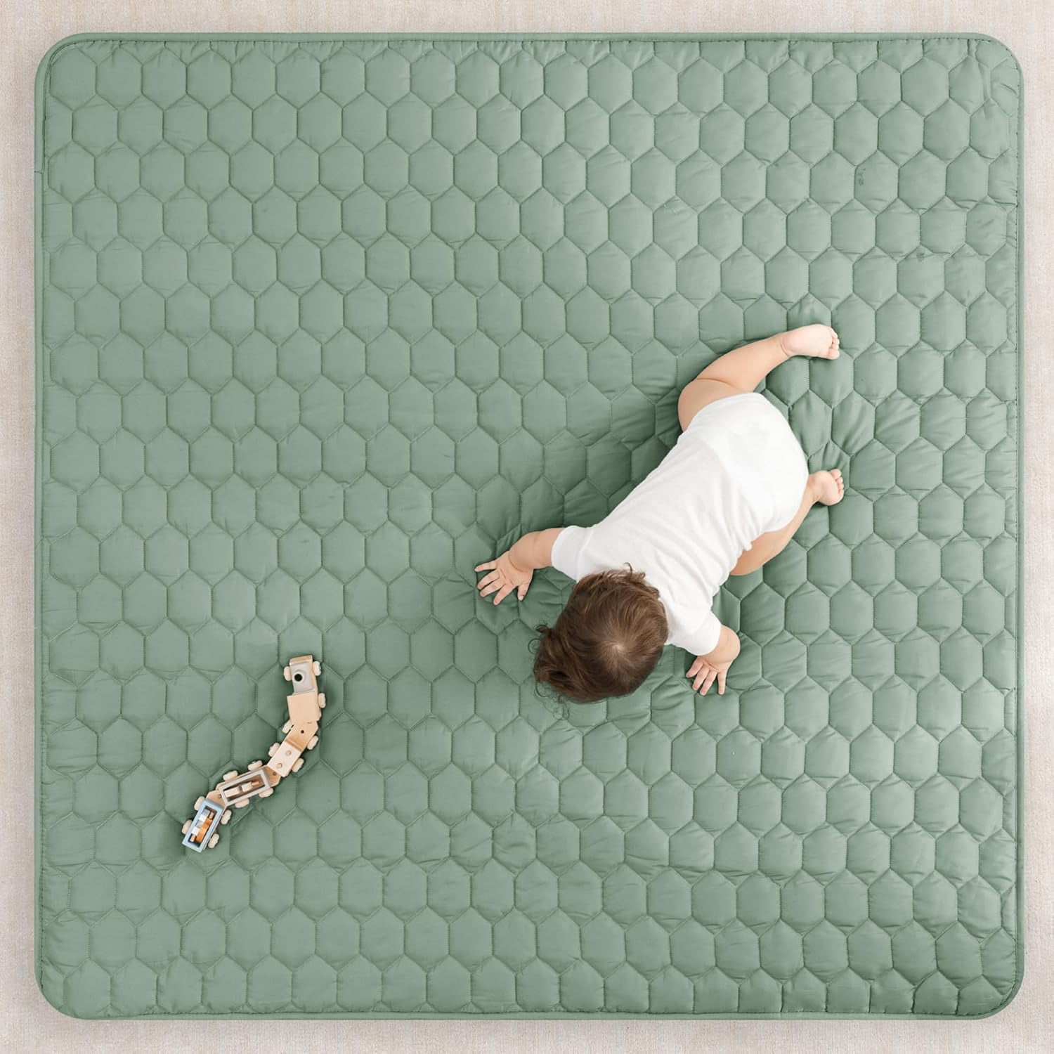 Comfy Cubs Premium Play Mat, Square 56"x56" - Kids & Toddler Mat, Non-Slip Bottom - Fern