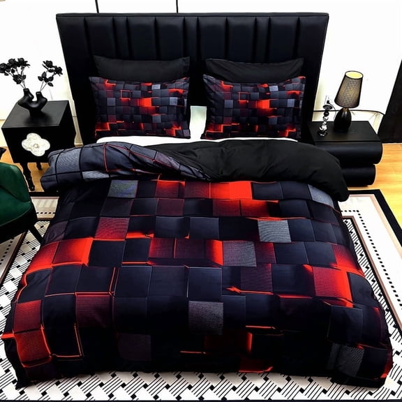 Modern Minimalist Bedding, Geometric Checkered Duvet Cover Set, Bed in a Bag with Pillowcases