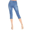 thumbnail image 3 of Women's Pull On Ripped Capri Jeans With Side Slit Stretch Denim Capris Jeggings Size S-3XL Medium Wash Blue, 3 of 4